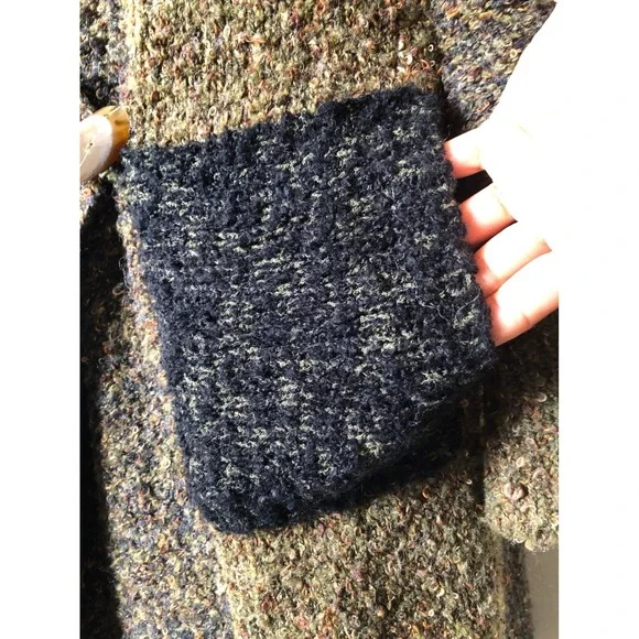 Vtg. Chicos Cardigan Sweater Duster Long Knit Open Front Pockets Brown Black | L - Picture 8 of 16